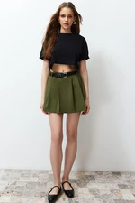 Trendyol Khaki Belted Woven Shorts