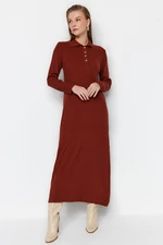 Trendyol Tile Polo Neck Comfortable Fit Rib Knitwear Dress