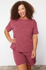 Trendyol Curve Claret Red Melange Crew Neck Knitted Pajama Set