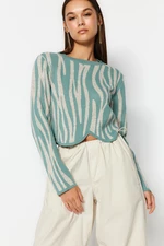 Trendyol Mint Crop Crew Neck Barevný blok Pletený svetr