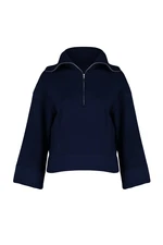 Trendyol Navy Blue Wide Fit Soft Textured Basic Knitwear Sweater