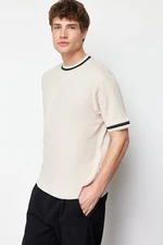 Trendyol Stone Oversize/Wide Cut Textured Stripe Detail T-Shirt