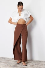 Trendyol Brown Wide Leg Cross Closure Detail Woven Trousers