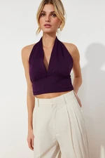 Trendyol Purple Barbell Fitted Crop Knitted Blouse