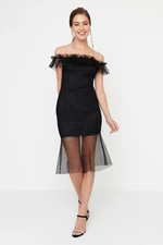 Trendyol Black Ruffle részletes estélyi ruha