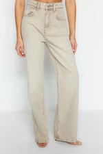 Trendyol Beige Pale Effect Vintage Normal Waist Wide Leg Jeans