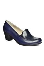 Fox Shoes R908020603 Navy Blue Genuine Leather Thick Heeled Women's Shoes