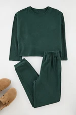 Trendyol Dark Green Waffle Fabric Knitted Pajama Set