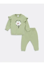 LC Waikiki Crew Neck Long Sleeve Printed Baby Girl Sweatshirt and Tracksuit Bottom 2-Piece Set