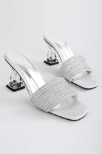 Shoeberry Women's Wiz Silver Plated Stone Heeled Slippers