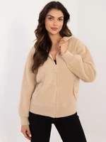 Beige women's long-sleeved alpaca jacket