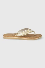 Žabky Tommy Hilfiger HILFIGER CORK BEACH SANDAL dámské, béžová barva, na plochém podpatku, FW0FW07904