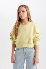 DEFACTO Girl Crop V Neck Basic Plain Sweatshirt