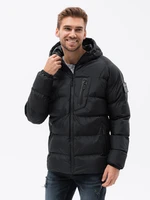 Ombre Quilted heavily insulated men's jacket with raglan sleeves - black