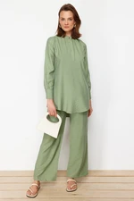 Trendyol Green Half-Concealed Fly Shoulder Detailed Tunic-Pants Weave Suit