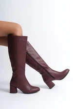 Capone Outfitters Oval Toe Side Zipper Burgundy Heeled Women's Boots