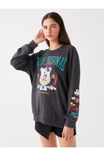 LC Waikiki Crew Neck Mickey Mouse Printed Long Sleeve Oversize Women's Sweatshirt