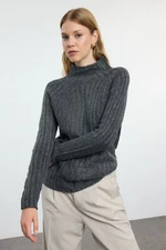 Trendyol Anthracite Soft Texture Knit Detailed Stand Collar Seamless Knitwear Sweater