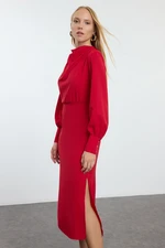 Trendyol Red Plain Midi Woven Dress