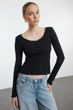 Trendyol Black Button Detailed Pool Neck Slim/Fitting Knitted Blouse