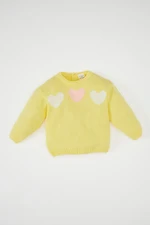 DEFACTO Baby Girl Heart Patterned Crew Neck Knitted Sweater