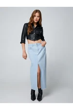 Koton Leather Look Shirt Crop Waist Corset Detailed Buttoned