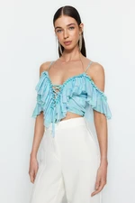 Trendyol Multicolor Crop Ruffle Knitted Blouse