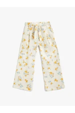 Koton Linen Spanish Leg Trousers with Floral Waist Belt