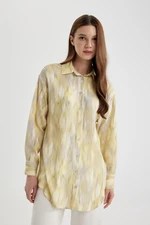 DEFACTO Relax Fit Shirt Collar Printed Long Sleeve Tunic