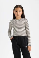 DEFACTO Girls Crop Polo Neck Striped Ribbed Camisole Long Sleeve T-Shirt