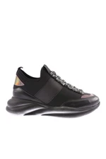 DGN 222-23y Women's Strech Detailed Crystal Stone Sneakers Shoes Black