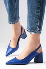 Mio Gusto Anette Saxe Blue Color Pointed Toe Open Back Thick Heeled Shoes