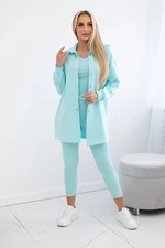 Women's 3-piece set of sweatshirt, top and leggings - light mint