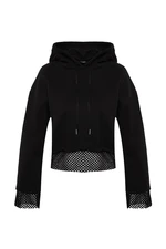 Trendyol Black Thick Inner Fleece Mesh Detailed Hooded Comfort Fit Crop Knitted Sweatshirt