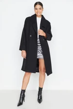 Trendyol čierny oversized široký golier detailne vyrazený kabát