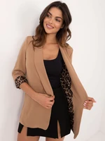 Brown women's blazer with leopard print lining