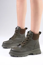 Mio Gusto Frieda Khaki Green Women's Lace-Up Ankle Boots.