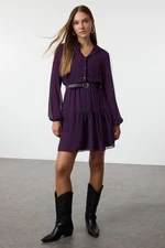 Trendyol Purple Belted Skirt Opening at Waist Lined Chiffon Woven Winter Dress