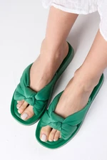 Mio Gusto Holly Green Color Blunt Toe Inflatable Banded Women's Flat Slippers