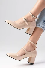 Mio Gusto Thalia Nude Patent Leather Women's Flat Toe Heels Shoes