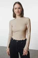 Trendyol Beige Fitted/Fits Crop Ribbed Flexible Knit Blouse