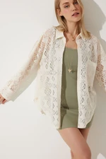 Happiness İstanbul Women's Cream Premium Oversize Lace Shirt