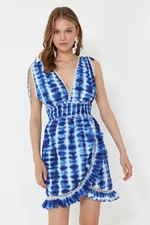 Trendyol Abstract Patterned Mini Woven Ruffle Beach Dress