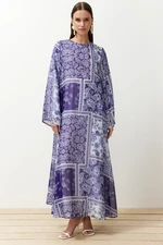 Trendyol Blue Paisley Patterned Woven Lined Chiffon Dress