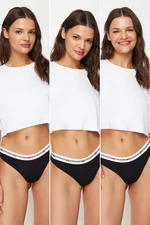 Trendyol Black 3-Pack Cotton Slogan Elastic Detailed Thong Knitted Panties