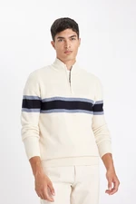 DEFACTO Standard Fit Regular Cut Stand Collar Zippered Striped Knitwear Sweater