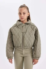 DEFACTO Girl Water Repellent Stand Collar Snap-Flat Quilted Elastic Waist Pocket Puffer Coat