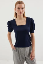 Bigdart 0409 Square Neck Knitted Blouse - Navy Blue