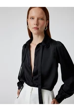 Koton Satin Shirt Long Sleeve Ruffle Detail Scarf Collar Detail