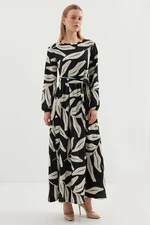 Bigdart 2488 Patterned Long Knitted Dress - Black - White